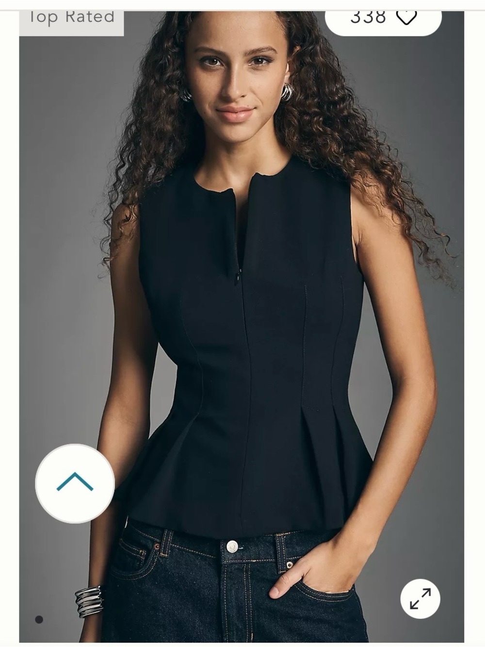 Anthropologie Black Sleeveless Zip-Front Peplum Tank